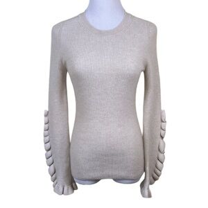 Banana Republic Todd & Duncan Scottish Cashmere Sweater Ruffled Sleeve Cream XS